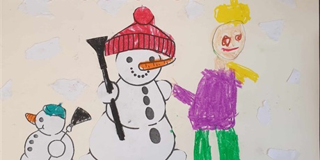 Powiększ grafikę: Praca plastyczna wykonana przez przedszkolaka na konkurs "Bezpieczne zabawy zimowe"