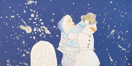 Powiększ grafikę: Praca plastyczna wykonana przez przedszkolaka na konkurs "Bezpieczne zabawy zimowe"