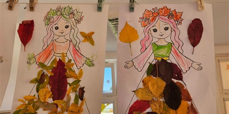 Powiększ grafikę: Grupa Kosmoludków pięknie przywitała Panią Jesień, tworząc wyjątkową pracę z kolorowych, jesiennych liści. 🍂🍁